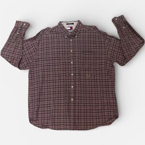 Men’s Vintage Tommy Hilfiger Red and Green Plaid Shirt XL